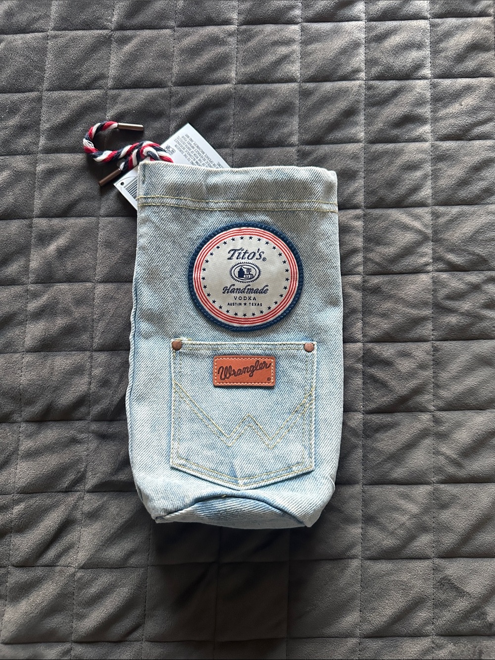 Tito’s x Wrangler Denim Drawstring Bottle Bag NWT Limited Edition